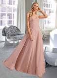 Dylan A-Line V-neck Floor-Length Bridesmaid Dress With Lace STAP0012975