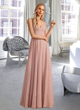 Dylan A-Line V-neck Floor-Length Bridesmaid Dress With Lace STAP0012975