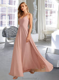 Dylan A-Line V-neck Floor-Length Bridesmaid Dress With Lace STAP0012975