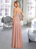 Dylan A-Line V-neck Floor-Length Bridesmaid Dress With Lace STAP0012975