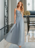 Erica A-Line V-neck Floor-Length Bridesmaid Dress With Ruffle STAP0012977