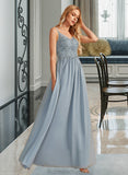 Erica A-Line V-neck Floor-Length Bridesmaid Dress With Ruffle STAP0012977