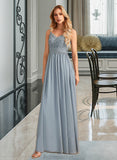 Erica A-Line V-neck Floor-Length Bridesmaid Dress With Ruffle STAP0012977