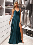 Krista A-Line V-neck Floor-Length Bridesmaid Dress With Split Front STAP0012978