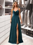 Krista A-Line V-neck Floor-Length Bridesmaid Dress With Split Front STAP0012978