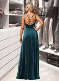 Krista A-Line V-neck Floor-Length Bridesmaid Dress With Split Front STAP0012978