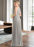 Danna A-Line Scoop Neck Floor-Length Chiffon Lace Bridesmaid Dress With Pleated STAP0012980