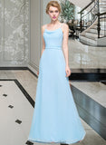 Kaydence A-Line Cowl Neck Floor-Length Chiffon Bridesmaid Dress With Ruffle STAP0012981