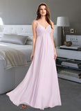 Amaris A-Line V-neck Floor-Length Bridesmaid Dress With Ruffle STAP0012982