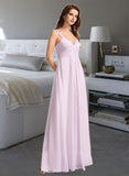 Amaris A-Line V-neck Floor-Length Bridesmaid Dress With Ruffle STAP0012982