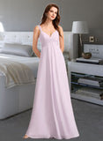 Amaris A-Line V-neck Floor-Length Bridesmaid Dress With Ruffle STAP0012982