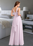 Amaris A-Line V-neck Floor-Length Bridesmaid Dress With Ruffle STAP0012982