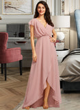 Sofia A-Line V-neck Asymmetrical Bridesmaid Dress With Split Front STAP0012983