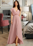 Sofia A-Line V-neck Asymmetrical Bridesmaid Dress With Split Front STAP0012983