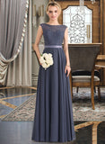 Trudie A-Line Scoop Neck Floor-Length Chiffon Lace Bridesmaid Dress With Bow(s) STAP0012984