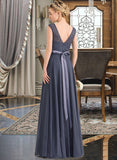 Trudie A-Line Scoop Neck Floor-Length Chiffon Lace Bridesmaid Dress With Bow(s) STAP0012984