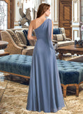 Diya A-Line One-Shoulder Floor-Length Bridesmaid Dress With Bow(s) STAP0012985