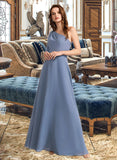 Diya A-Line One-Shoulder Floor-Length Bridesmaid Dress With Bow(s) STAP0012985