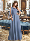 Diya A-Line One-Shoulder Floor-Length Bridesmaid Dress With Bow(s) STAP0012985