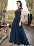 Sarah A-Line V-neck Floor-Length Bridesmaid Dress With Ruffle STAP0012986