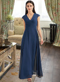 Sarah A-Line V-neck Floor-Length Bridesmaid Dress With Ruffle STAP0012986