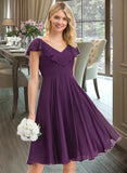 Kenya A-line V-Neck Knee-Length Chiffon Bridesmaid Dress With Cascading Ruffles STAP0012987