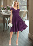 Kenya A-line V-Neck Knee-Length Chiffon Bridesmaid Dress With Cascading Ruffles STAP0012987