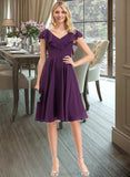 Kenya A-line V-Neck Knee-Length Chiffon Bridesmaid Dress With Cascading Ruffles STAP0012987