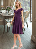 Kenya A-line V-Neck Knee-Length Chiffon Bridesmaid Dress With Cascading Ruffles STAP0012987