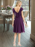 Kenya A-line V-Neck Knee-Length Chiffon Bridesmaid Dress With Cascading Ruffles STAP0012987