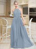 Mia A-Line Scoop Neck Floor-Length Chiffon Bridesmaid Dress With Ruffle STAP0012989