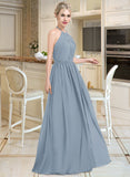 Mia A-Line Scoop Neck Floor-Length Chiffon Bridesmaid Dress With Ruffle STAP0012989