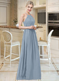 Mia A-Line Scoop Neck Floor-Length Chiffon Bridesmaid Dress With Ruffle STAP0012989