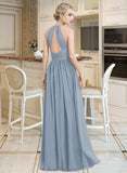 Mia A-Line Scoop Neck Floor-Length Chiffon Bridesmaid Dress With Ruffle STAP0012989