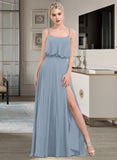 Sidney A-Line Square Neckline Floor-Length Chiffon Bridesmaid Dress With Split Front STAP0012992