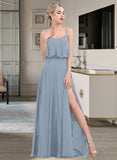 Sidney A-Line Square Neckline Floor-Length Chiffon Bridesmaid Dress With Split Front STAP0012992