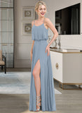 Sidney A-Line Square Neckline Floor-Length Chiffon Bridesmaid Dress With Split Front STAP0012992