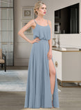 Sidney A-Line Square Neckline Floor-Length Chiffon Bridesmaid Dress With Split Front STAP0012992