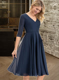 Pearl A-Line V-neck Knee-Length Chiffon Bridesmaid Dress With Pockets STAP0012994