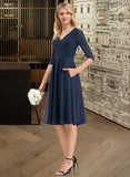 Pearl A-Line V-neck Knee-Length Chiffon Bridesmaid Dress With Pockets STAP0012994