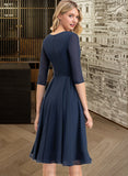 Pearl A-Line V-neck Knee-Length Chiffon Bridesmaid Dress With Pockets STAP0012994