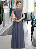 Ali A-Line Scoop Neck Floor-Length Chiffon Lace Bridesmaid Dress STAP0012995