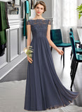 Ali A-Line Scoop Neck Floor-Length Chiffon Lace Bridesmaid Dress STAP0012995