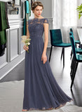 Ali A-Line Scoop Neck Floor-Length Chiffon Lace Bridesmaid Dress STAP0012995