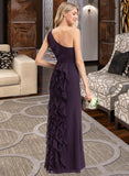 Ellie A-Line One-Shoulder Floor-Length Chiffon Bridesmaid Dress With Split Front Cascading Ruffles STAP0012997