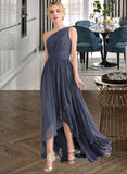 Erika A-line One Shoulder Asymmetrical Chiffon Bridesmaid Dress With Cascading Ruffles STAP0012998