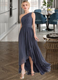 Erika A-line One Shoulder Asymmetrical Chiffon Bridesmaid Dress With Cascading Ruffles STAP0012998