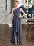 Erika A-line One Shoulder Asymmetrical Chiffon Bridesmaid Dress With Cascading Ruffles STAP0012998