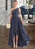 Erika A-line One Shoulder Asymmetrical Chiffon Bridesmaid Dress With Cascading Ruffles STAP0012998