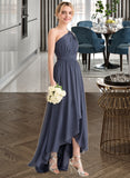 Erika A-line One Shoulder Asymmetrical Chiffon Bridesmaid Dress With Cascading Ruffles STAP0012998